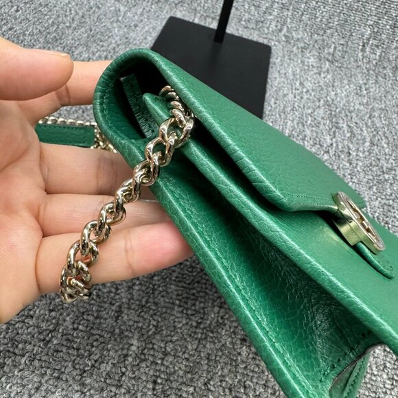GUCCI Interlocking Wallet On Chain Green Leather Shoulder Bag 599-080825 - Picture 5 of 12